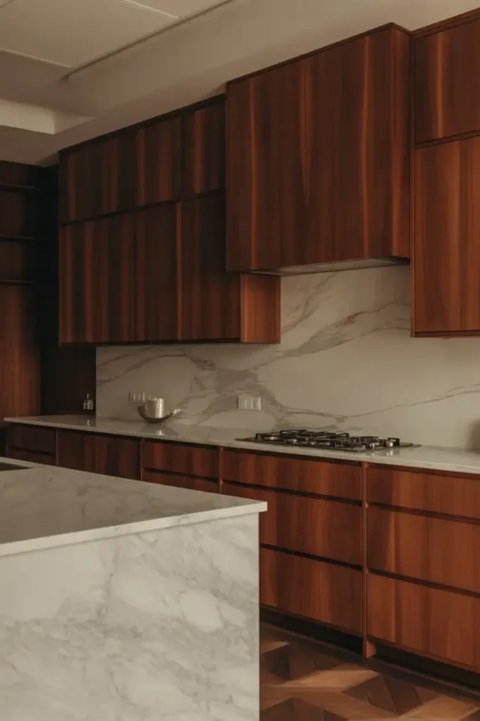 Pair Warm Wood With Marble