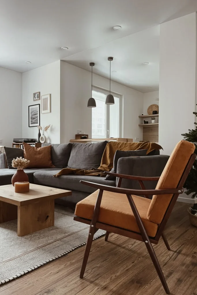 black and rust living room  