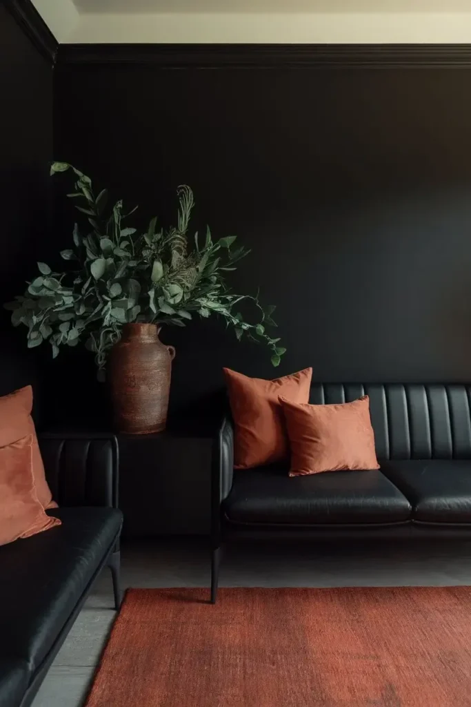 black and rust living room  