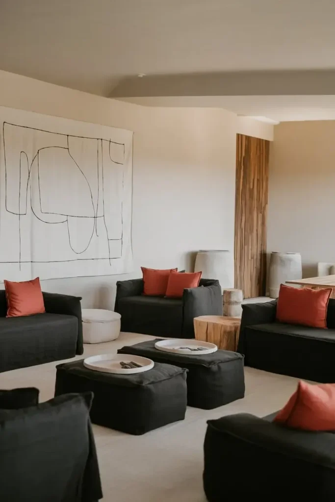 black and rust living room  