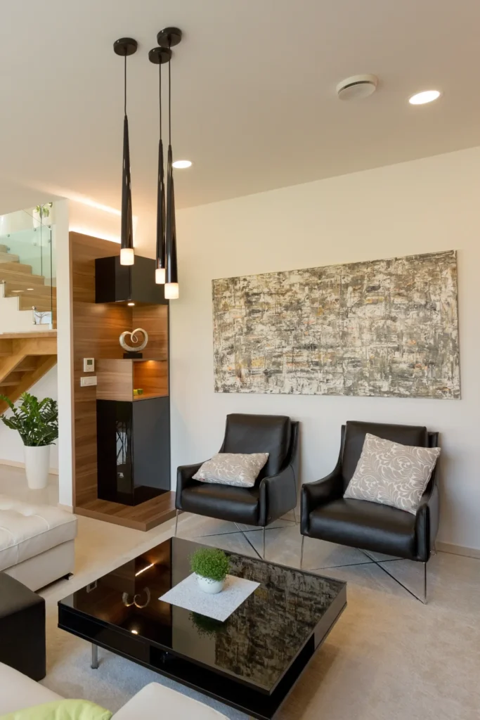 black and rust living room  