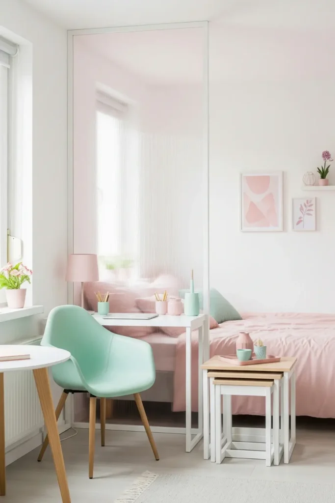 Small Studio Bedrooms with Blush and Mint Accents