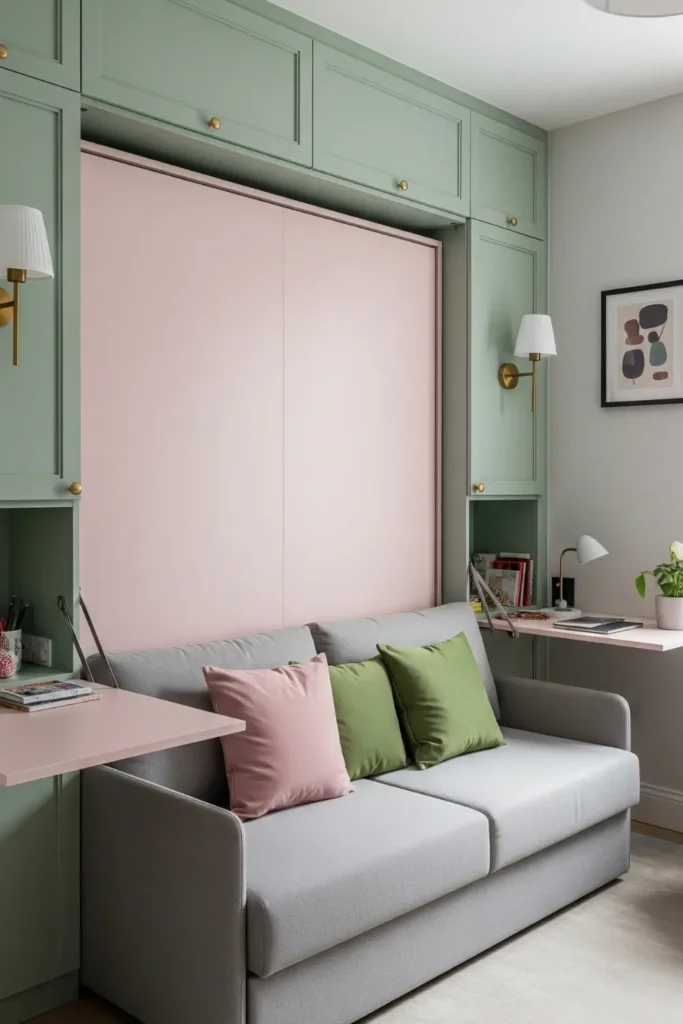  Multi-Functional Pink and Green Murphy Bed Design