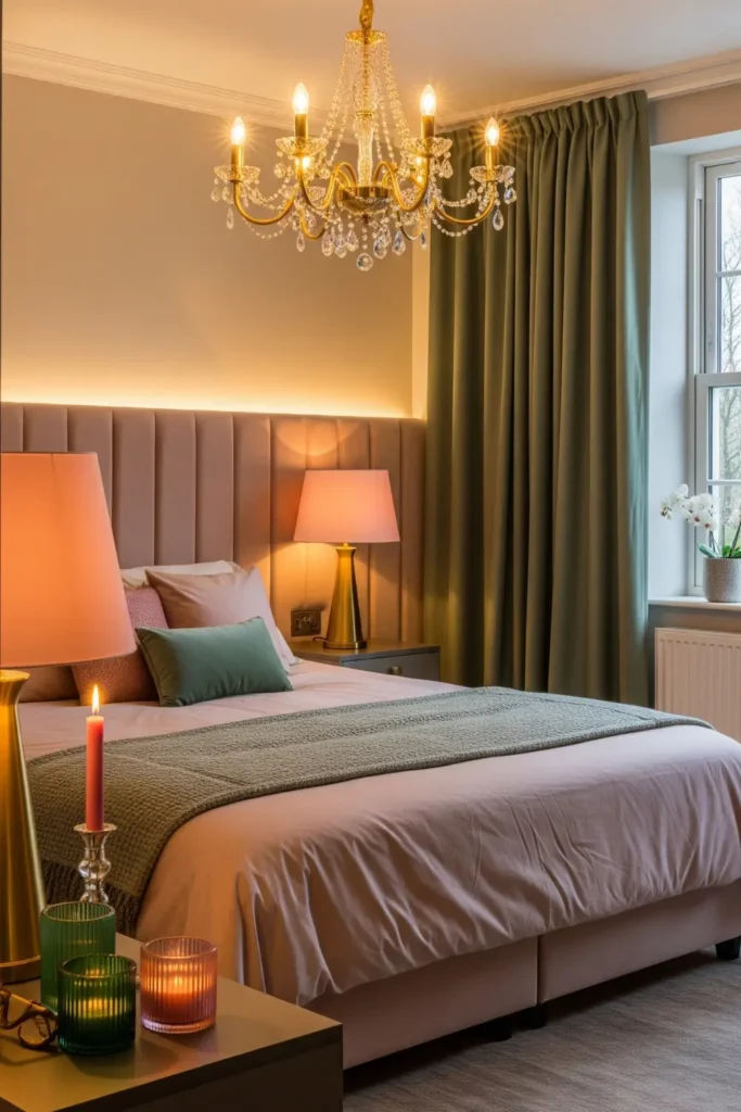 Lighting Choices: Gold Lamps, Pink Shades, Green Bases