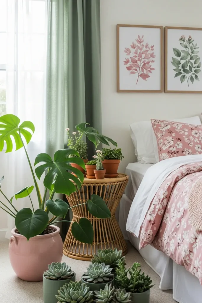 Plants and Floral Prints: Natural Pink and Green Integration