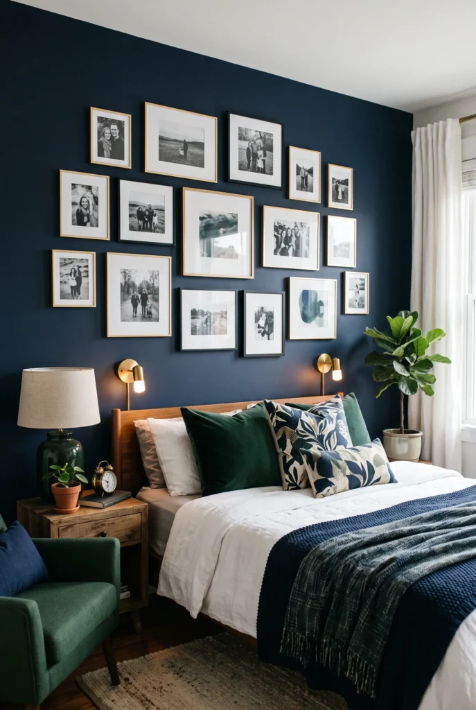 Navy Accent wall with Photos
