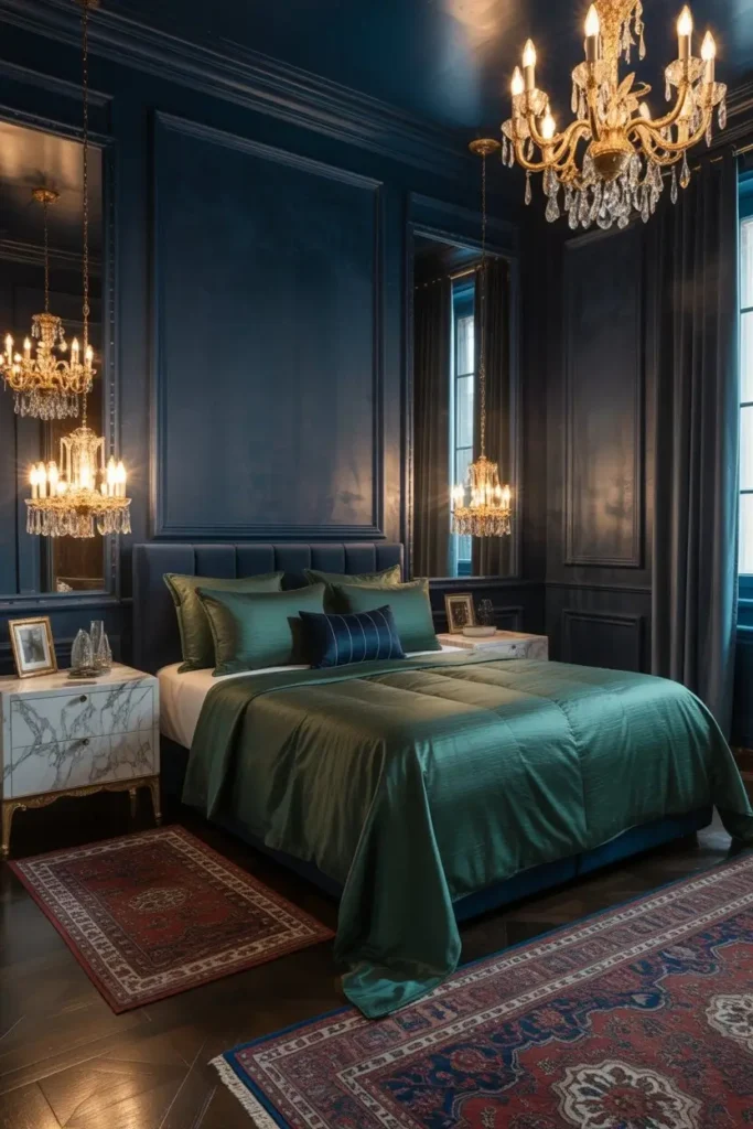 Navy and Green Bedroom Decor 