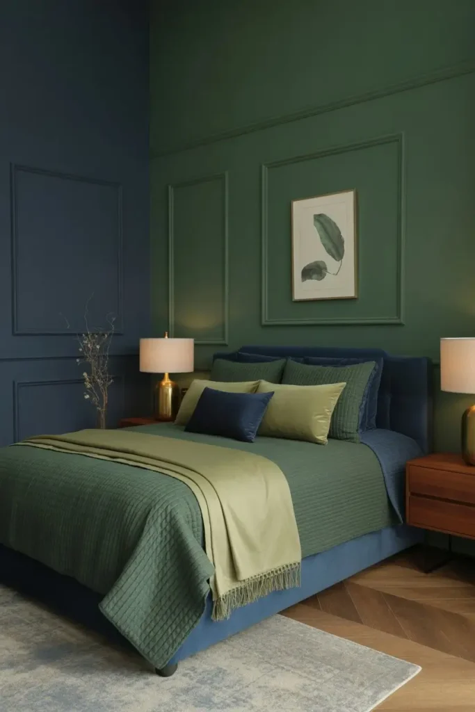 Navy and Green Bedroom Decor 