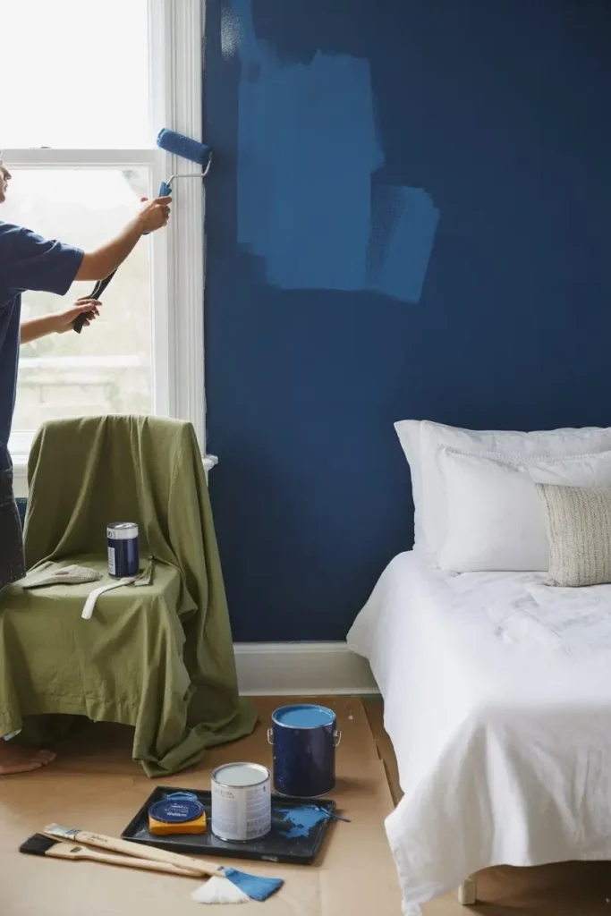 Navy and Green Bedroom Decor 