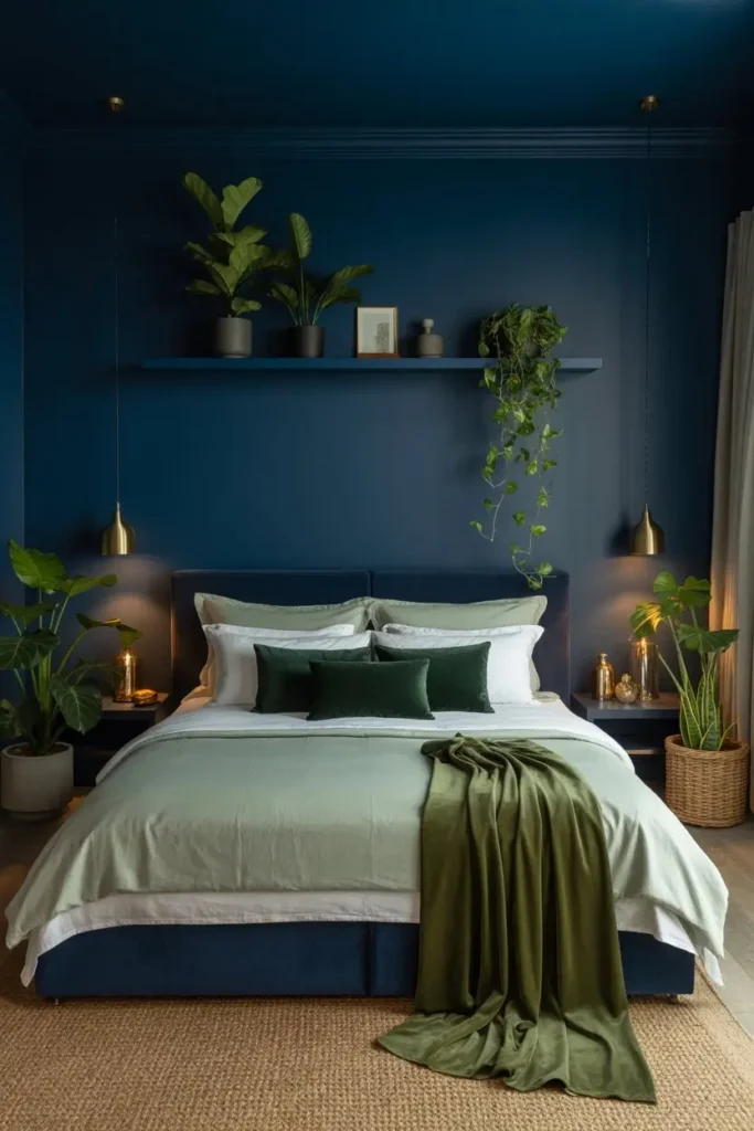 Navy and Green Bedroom Decor 