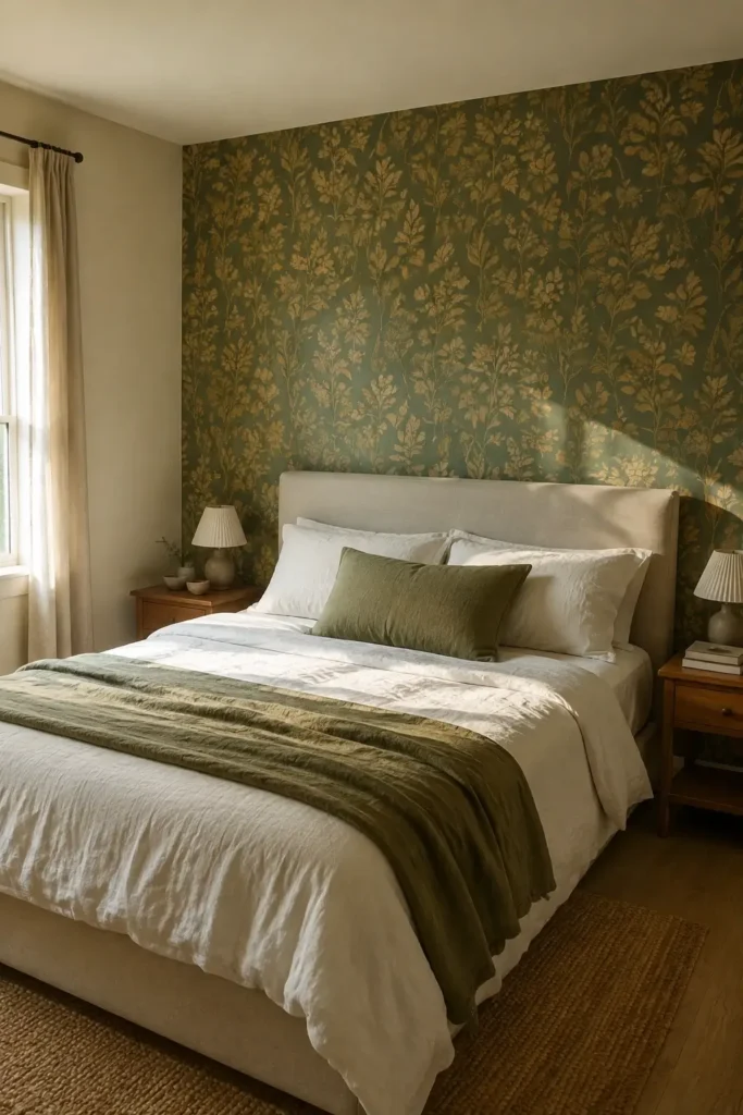 Add Botanical Wallpaper Behind the Headboard Only