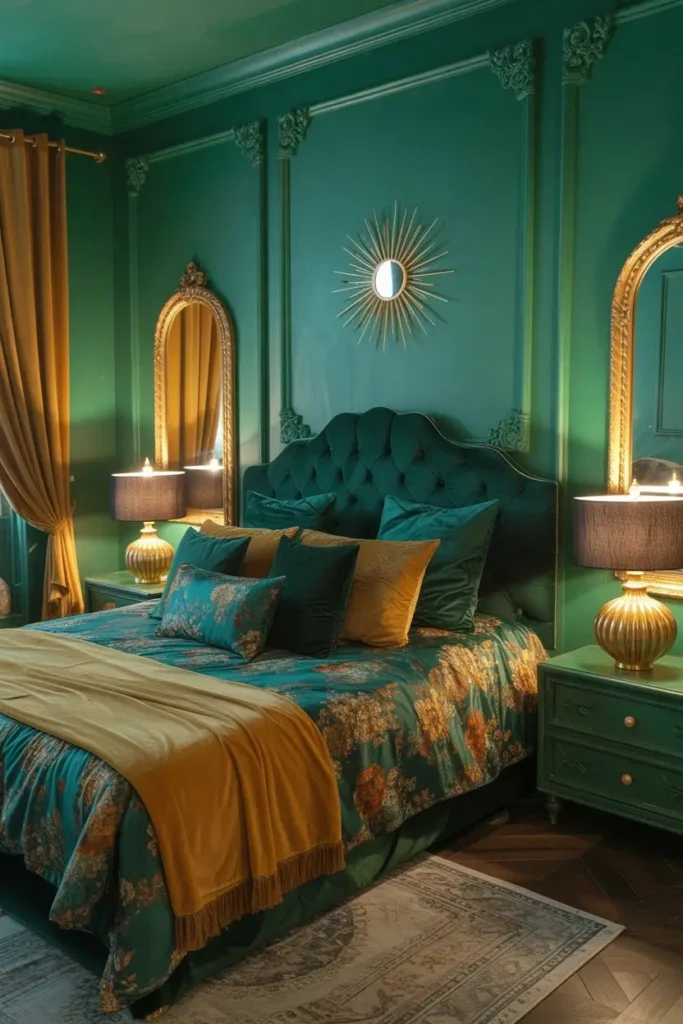 Emerald Green and Gold Bedroom Ideas