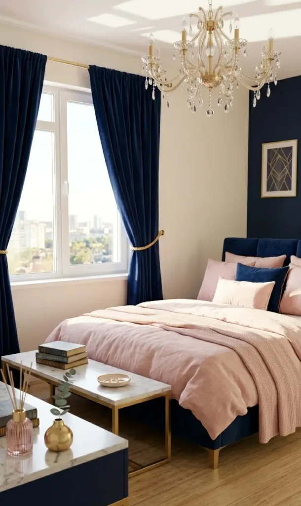 Navy Blue and Pink Bedroom Ideas