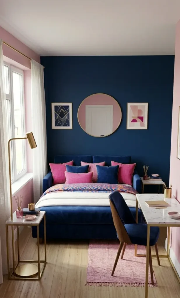Navy Blue and Pink Bedroom Ideas