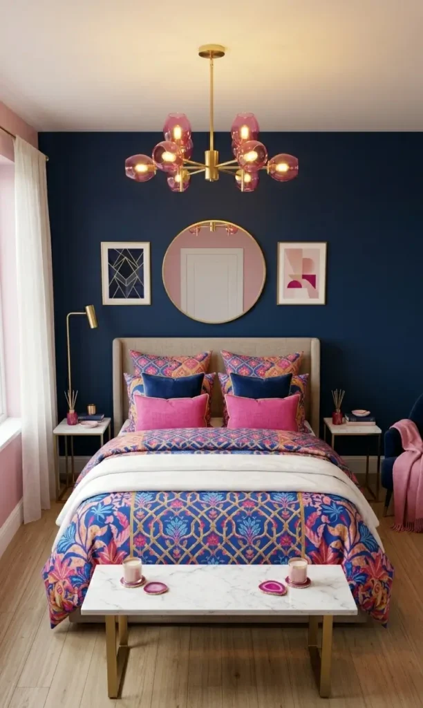 Navy Blue and Pink Bedroom Ideas