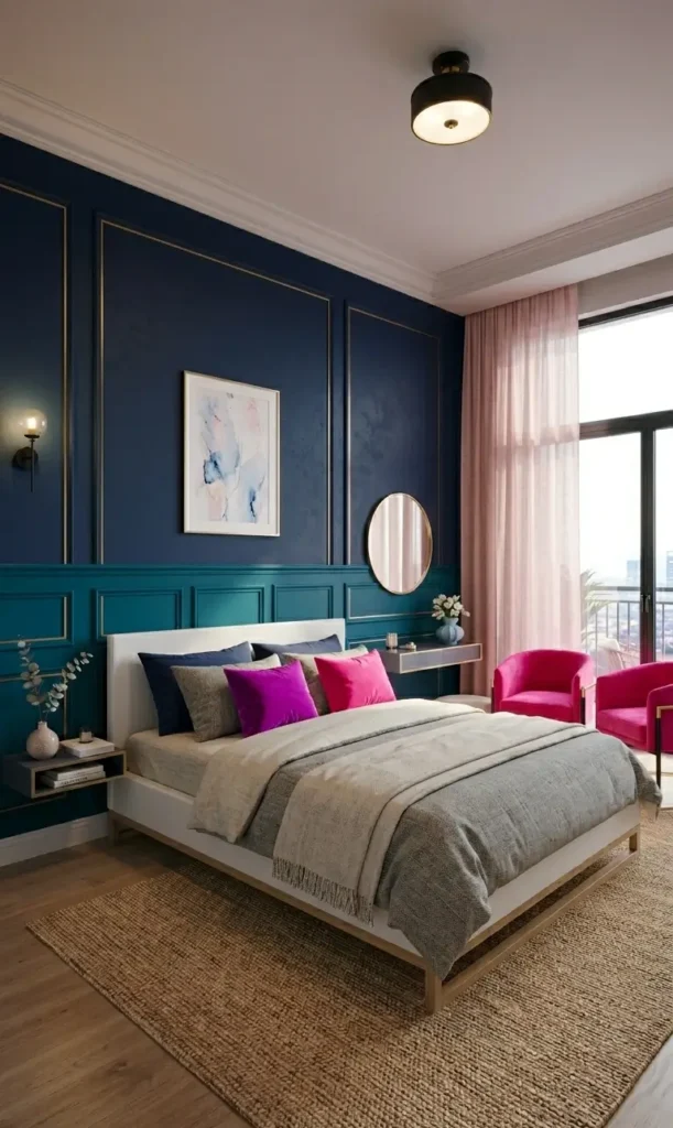 Navy Blue and Pink Bedroom Ideas