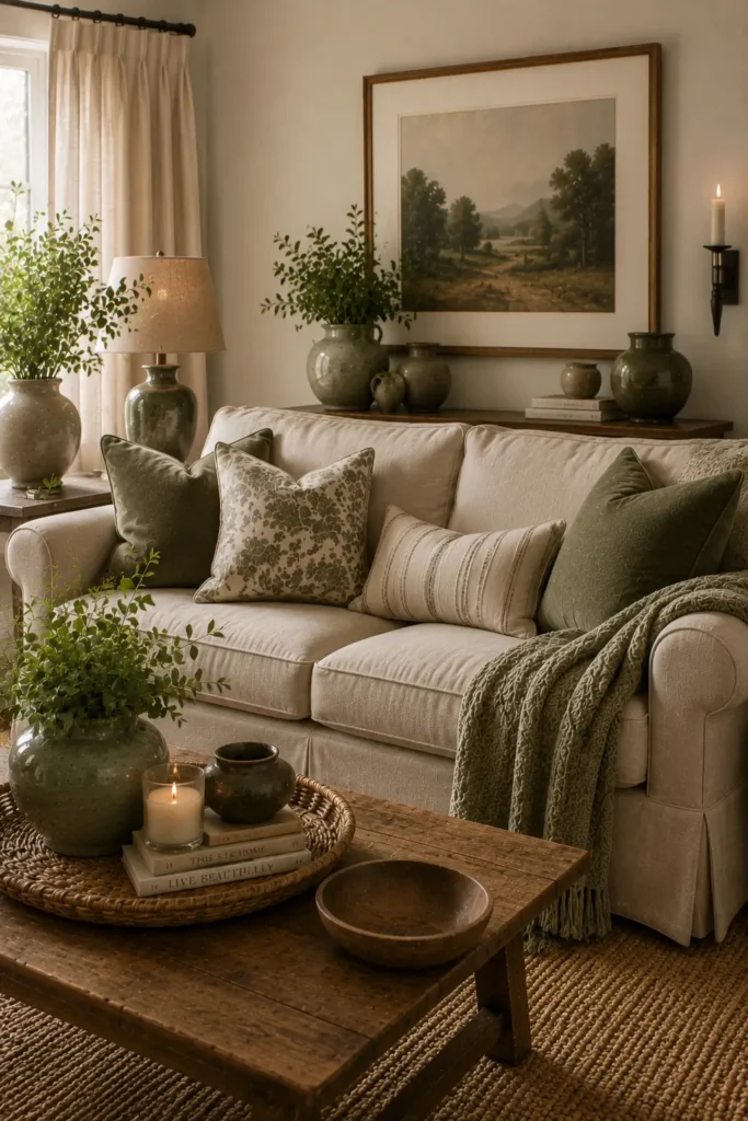 Sage Green Decor Accents for a Living Room Without Repainting