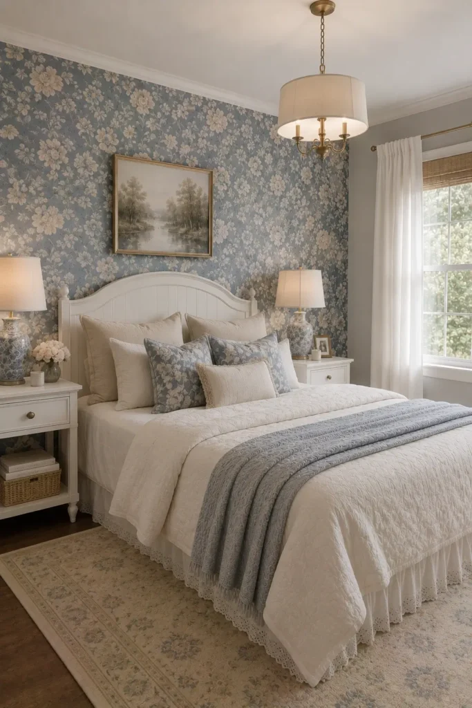 Blue Floral Wallpaper Accent Wall