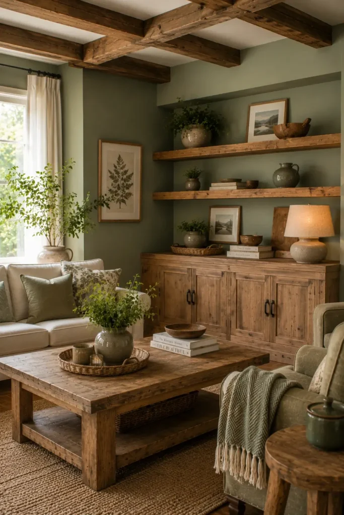 Sage Green and Natural Wood Pairing