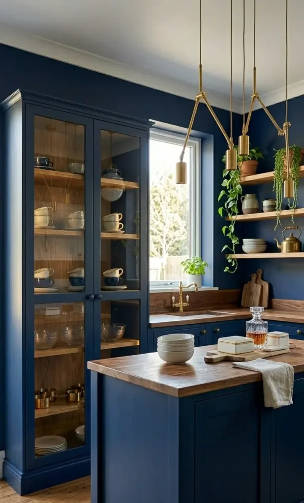 Navy and Wood Kitchen Decor