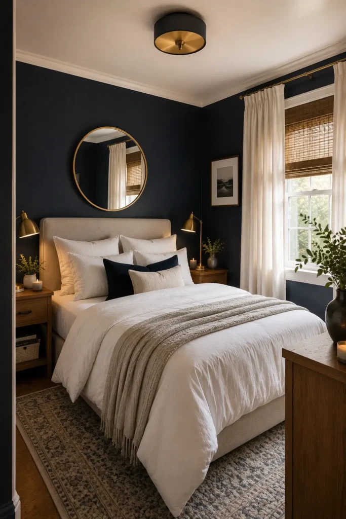 Navy Blue and Brass Accents