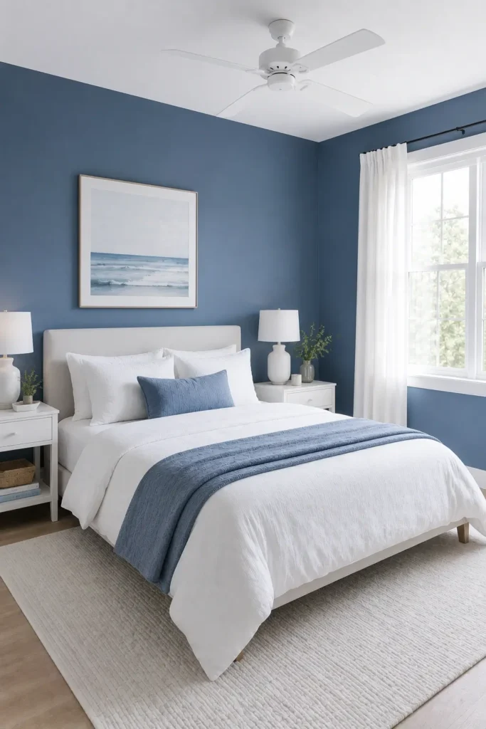 Blue and White Minimalist Bedroom