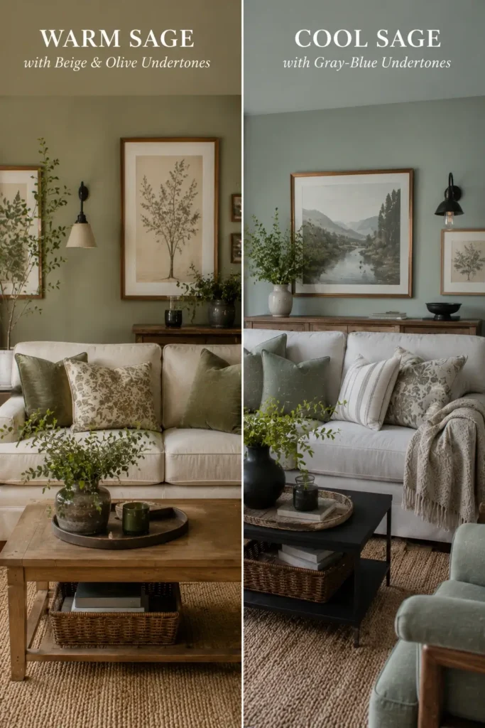 Warm Sage Green Hue vs Cool Sage Green Hue