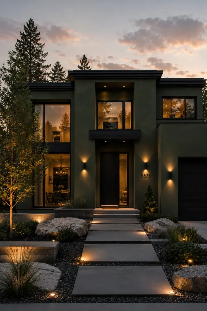 Dark Green Stucco House Exterior Ideas