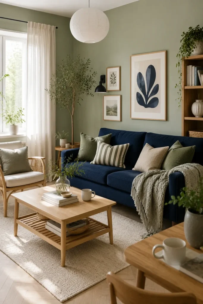 Scandinavian Navy and Sage Green Interiors