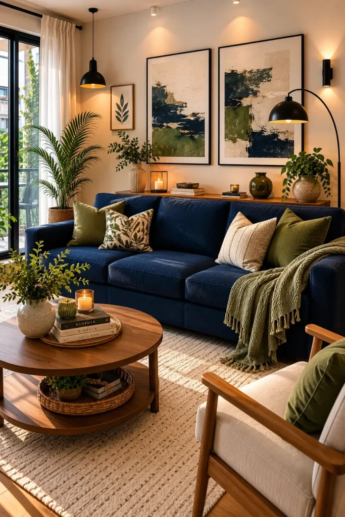 Blue and Green Maximalist Living Rooms