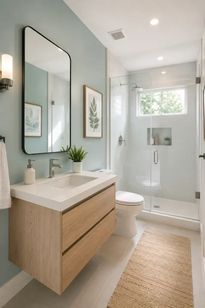 A Teal Vanity as the Main Focus
