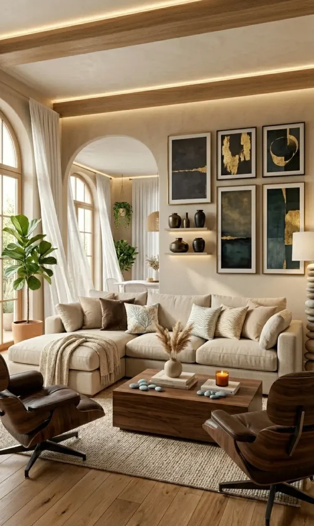 modern white and beige living room