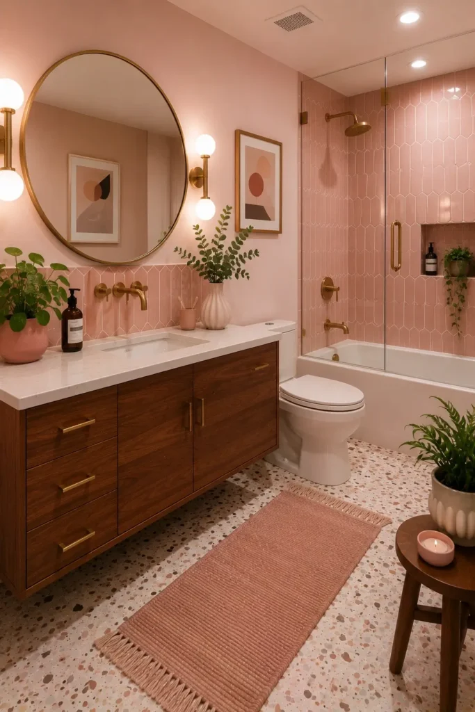 Soft Pink Mid Century Bathrooms