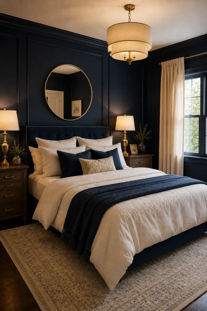 Navy Blue With Gold and Wood Accents