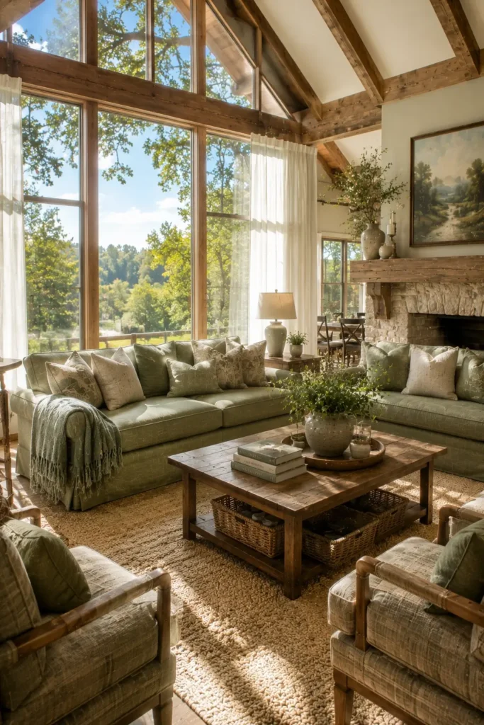 Serene Sage Green Living Room With Natural Light