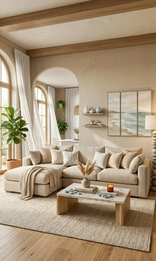 modern white and beige living room