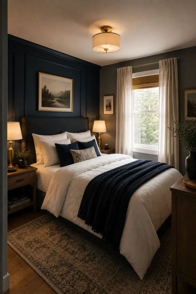 Moody Charcoal and Navy Small Bedroom Paints