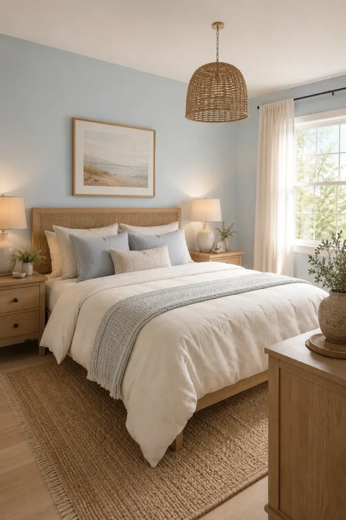 Pale Blue and Beige Bedroom Combination
