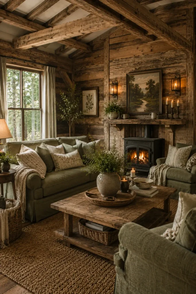 Dark Sage Green Built-Ins for a Moody Rustic Style