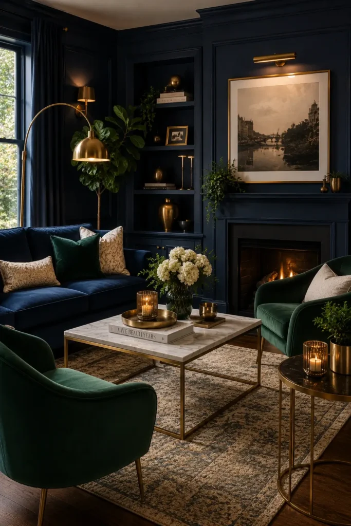 Navy Blue and Green Living Room Decor
