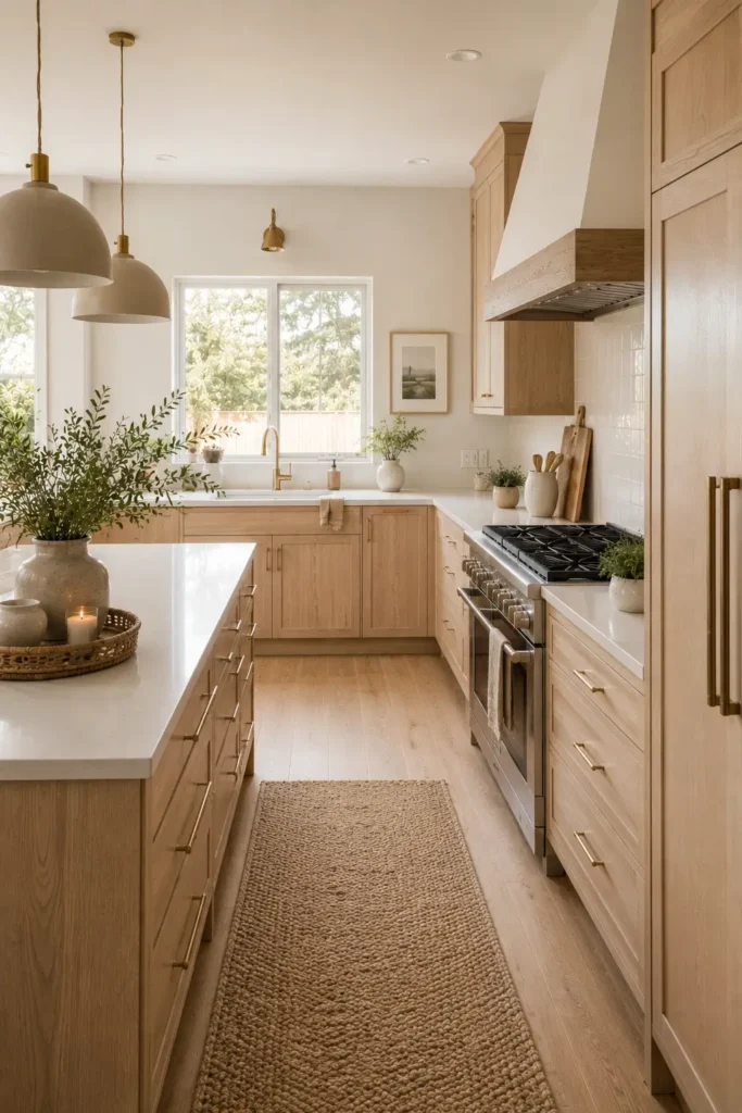 Natural Wood and Light Oak Cabinets