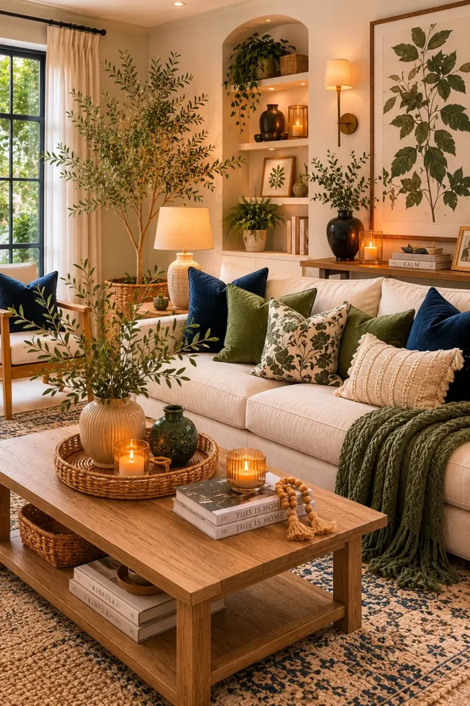 Neutral Living Rooms with Blue and Green Accents