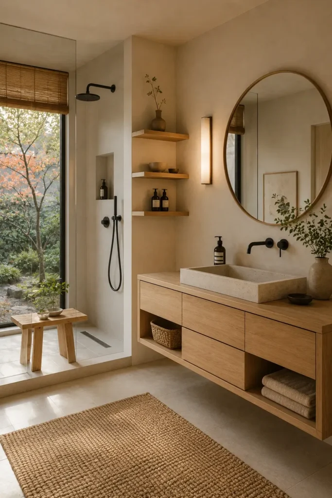 Japandi Meets Mid Century Modern Bathrooms