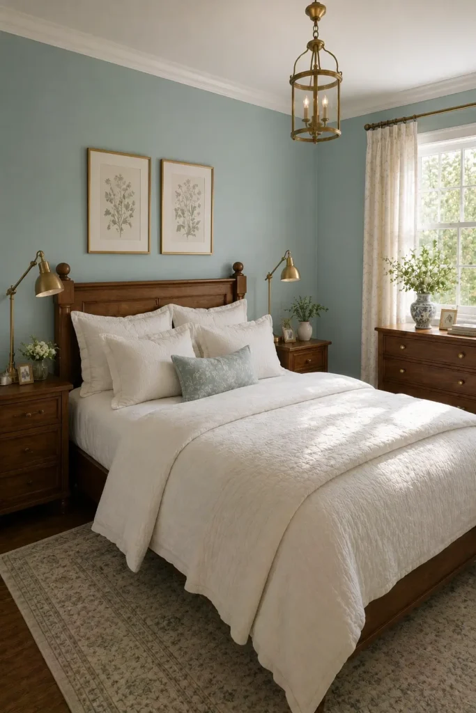Duck Egg Blue With Brass Lighting