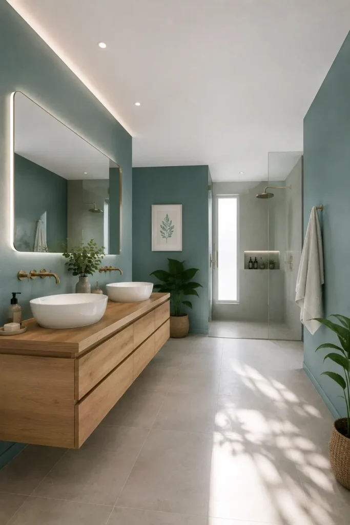 Floating Vanities to Keep Teal Bathrooms Feeling Open
