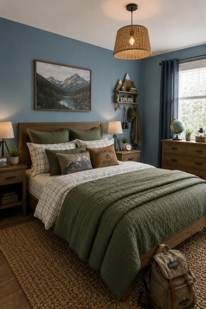 Blue and Green Adventure-Themed Bedroom