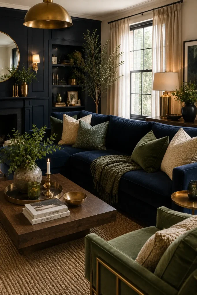 Layering Textures in Navy Blue and Green Spaces