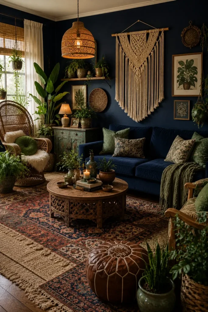 Blue and Green Boho Living Room Decor
