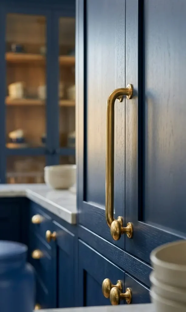 Brass Hardware for Navy Kitchens