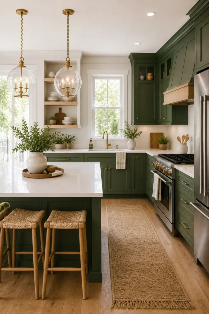 Green Cabinets With White Countertops